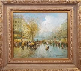 Art Oil On Canvas Parisian Street Scene by Pencke