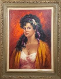 G Vitale oil on canvas gypsy woman portrait