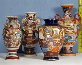 Asian Arts Satsuma Samurai Kannon Flower Panel Vases