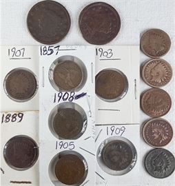 Coins Copper Large Cents Indian Heads Etc