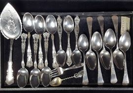 Sterling Silver - 3 International "Frontenac" spoons, 6 Gorham "Buttercup" teaspoons, 6 "Chrysanthemum" teaspoons, Engraved Server & More