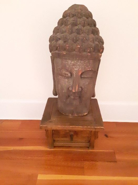 Amazing   very large  solid wood Buddha head  