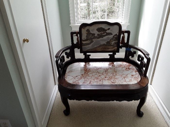 Amazing chinese marble and  rosewood carved sofa bench 