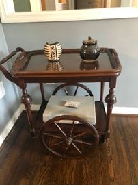vintage wagon-wheel bar cart