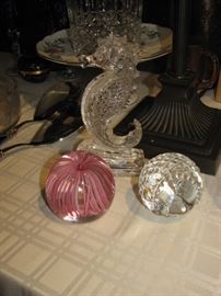 art glass, paperweights, Waterford seahorse