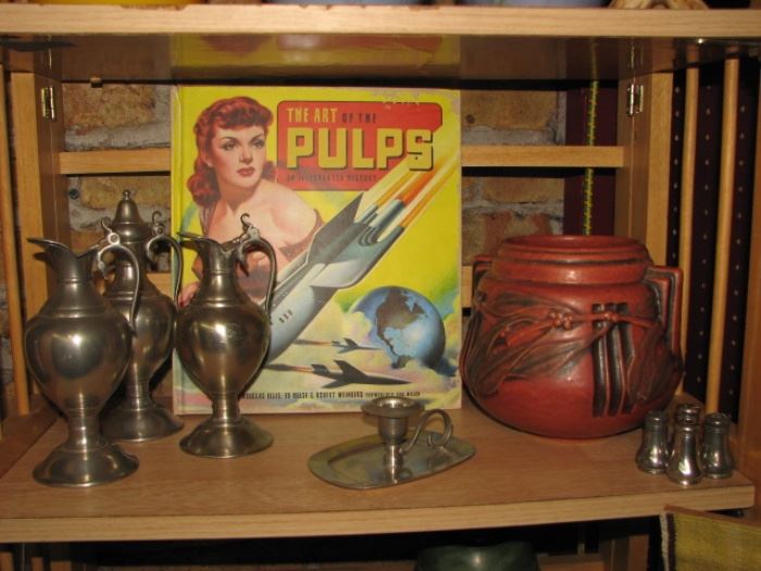 pewter, vintage pottery, pulp fiction