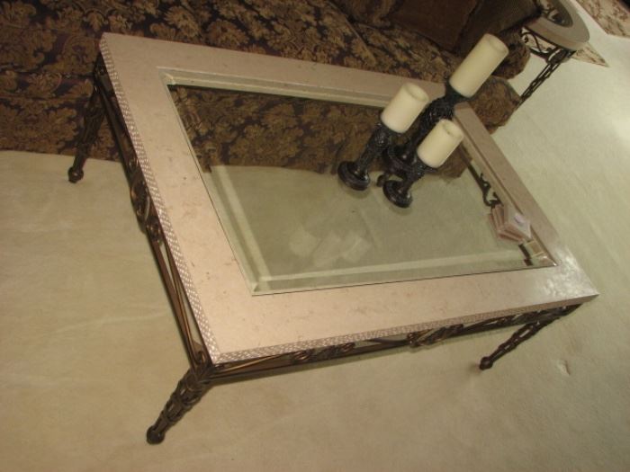 Glass top, with stone border, coffee table