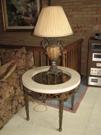 Glass top (with stone perimeter) side table;
