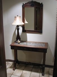 marble topped hall table with matching mirror