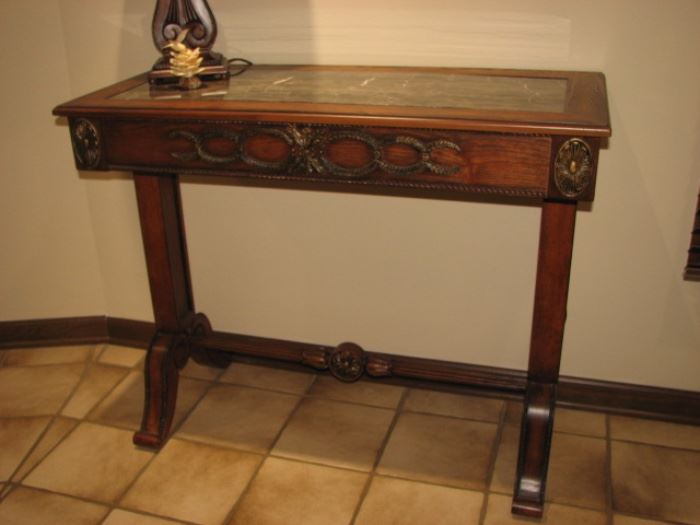 marble topped hall table with matching mirror