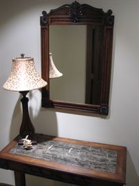 marble topped hall table with matching mirror