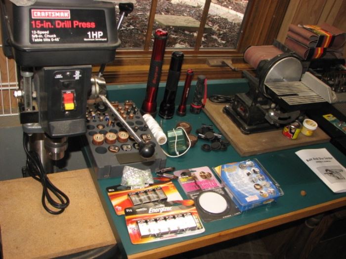 15" drill press, belt sander