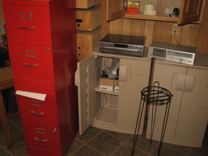 red file cabinets, vintage electronics