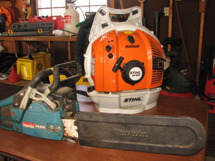 Stihl Magnum leaf blower, Makita chainsaw