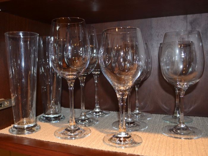 Wine glasses and pilsner glasses