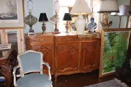 Hundreds of Lamps, Nine foot wide French Marble top Buffet