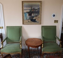 Pair of 18 th C. Regence Mohair Gilt-wood Fauteuils