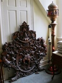 Large Antique Carved Walnut Shield