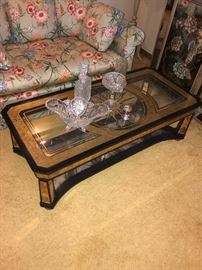 VINTAGE GLASS TOP COFFEE TABLE 