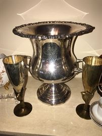 SILVER-PLATED JUG AND CUPS