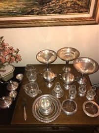 VINTAGE STERLING SILVER SERVING DISHES / CREAM & SUGAR / ASHTRAYS