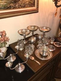 VINTAGE STERLING SILVER SERVING DISHES / CREAM & SUGAR / ASHTRAYS / CANDLE HOLDERS 