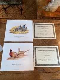 2 SIGNED R L KOTHENBEUTEL PRINTS RING NECKED PHEASANTS AND CALIFORNIA QUAIL SIGNED