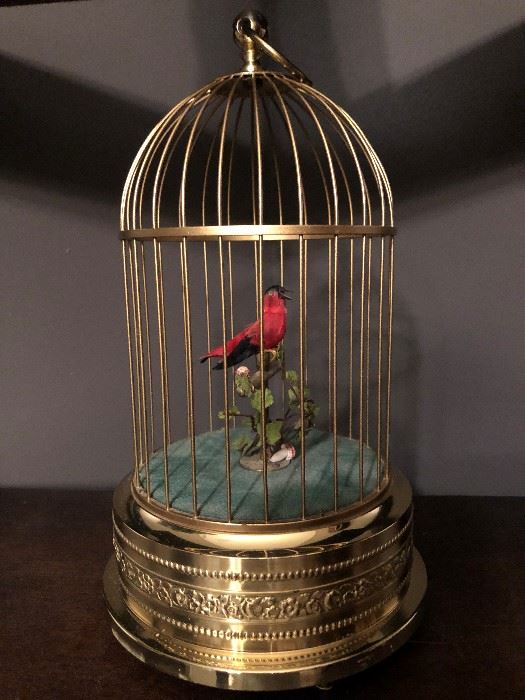 Antique German Automated Singing Bird In a Cage