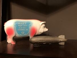Rice's Piggy Bank and Cast Iron Zepplin Bank