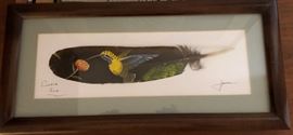 Art Costa Rica Feather w Painted Hummingbird 
