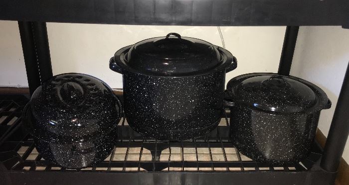 Enamelware Black Spatterware pots