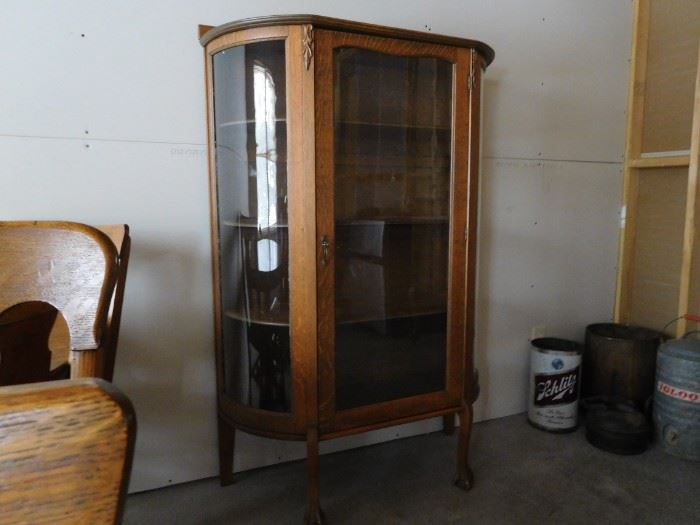 antique oak curio with claw feet