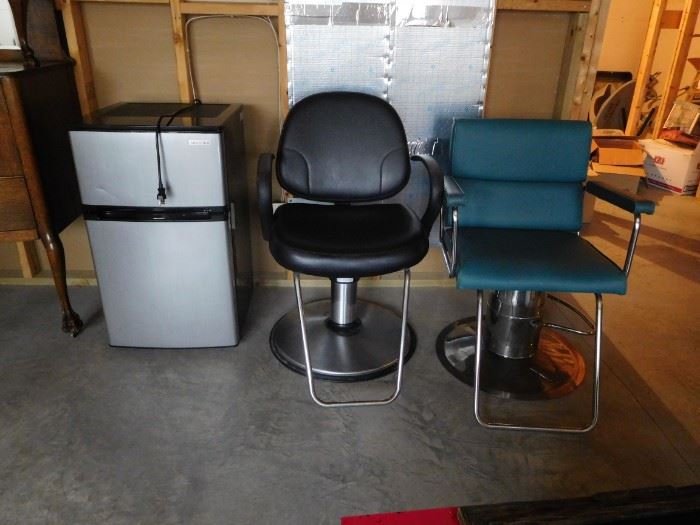 Hair stylist chairs, dorm refrigerator