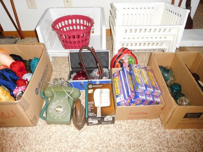 Vintage phone, sparklers, insulators