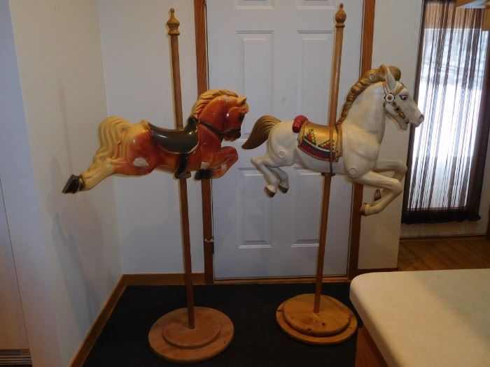 Carousel Horses, one painted, one unpainted