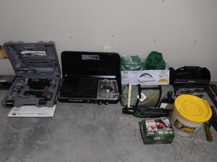 Rotozip Saw, Gas stove, Dome (new) tent, air pump, bait bucket