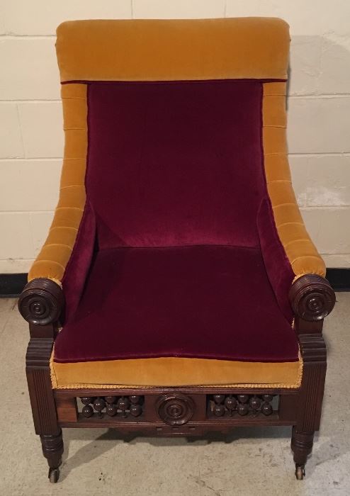Antique Velvet Chair on Castors