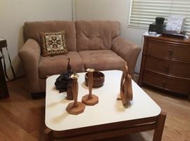 Retro white coffee table, loveseat