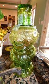 Green glass figural bottle water set
