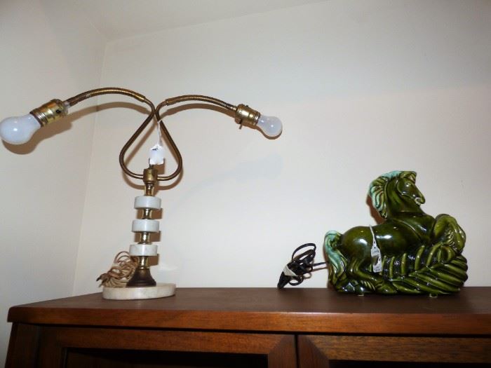 Mid Century Modern lamp and Pottery Horse TV Lamp