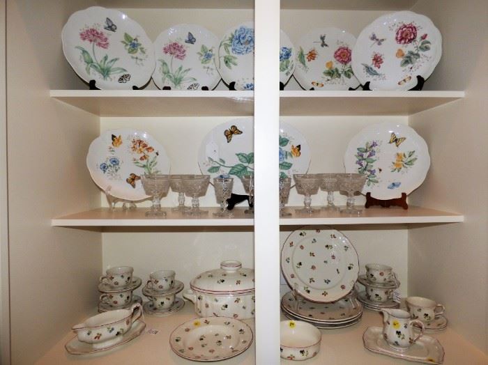 Lenox Butterfly dinner plates and platter, Villeroy & Boch "Petite Fleurs" china pieces