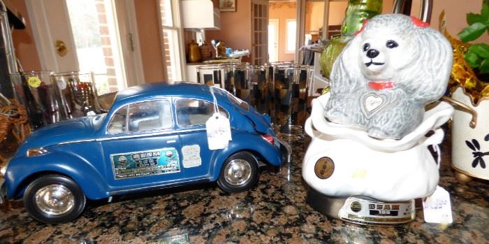 Jim Beam figural decanters : VW Beetle & Poodle 