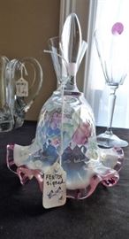 Fenton Pink Crest Bell Hand Painted signed by Artist