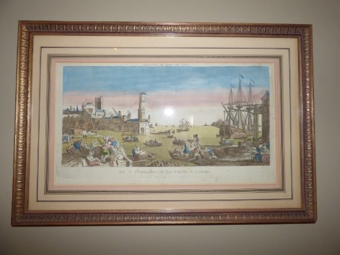 Hand Colored framed Lithograph (1 of a Pair)