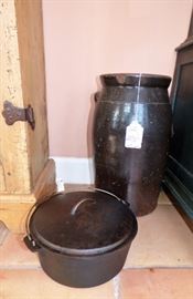 Cast Iron Dutch Oven with bail handle, southern pottery crock