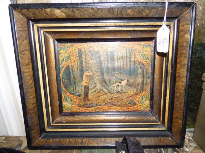 Hunting Print in antique frame