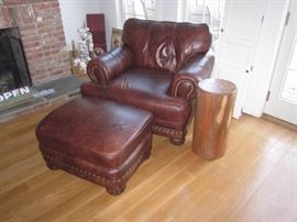 RALPH LAUREN LEATHER CHAIR & OTTOMAN