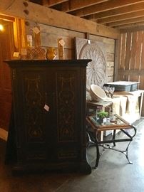 Entertainment Center, Western End Table. Kohler Sing and Double Sink, Horn Wine Glasses