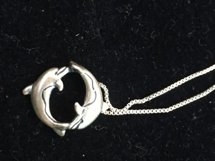 Sterling silver dolphin pendant & necklace