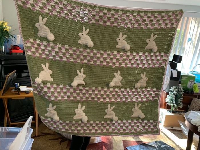 Never used hand-knitted child's blanket (green).